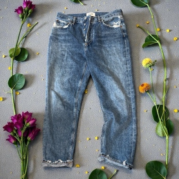 Agolde Denim - Agolde Riley High Rise Straight Cropped Distressed Size 28